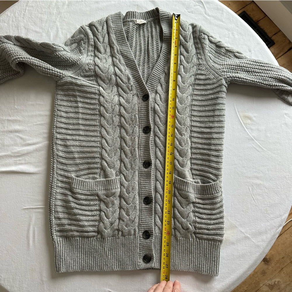 Gray Cable Knit Wool Cotton Blend Cardigan Sweater Size Small Oversized - Picture 8 of 10